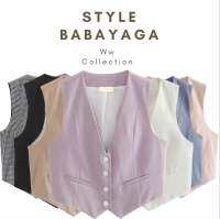 เสื้อกั๊กสูท เสื้อเบลเซอร์คอวีลึกแขนสั้นสีพื้นเรียบหรูแบรนด์ Style_babayagaรุ่นWw