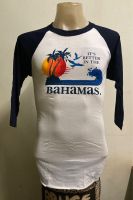 เสื้อยืด แขนสามส่วน ลายฮาวาย BAHAMAS สไตล์วินเทจ