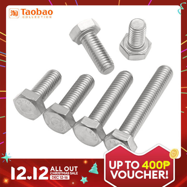 304 Stainless Steel Hex Screw Full Thread Hexagon Bolt Thread Lazada PH