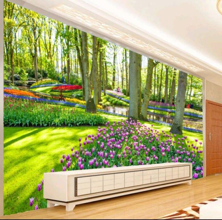 wallpaper pemandangan taman bunga