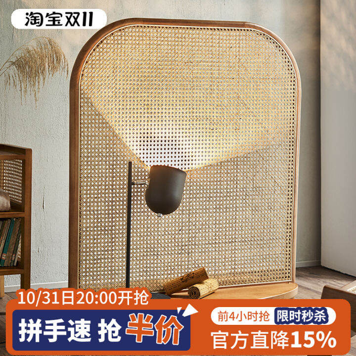Scandinavian Solid Wood Rattan Screen Retro Partition Bedroom Entrance