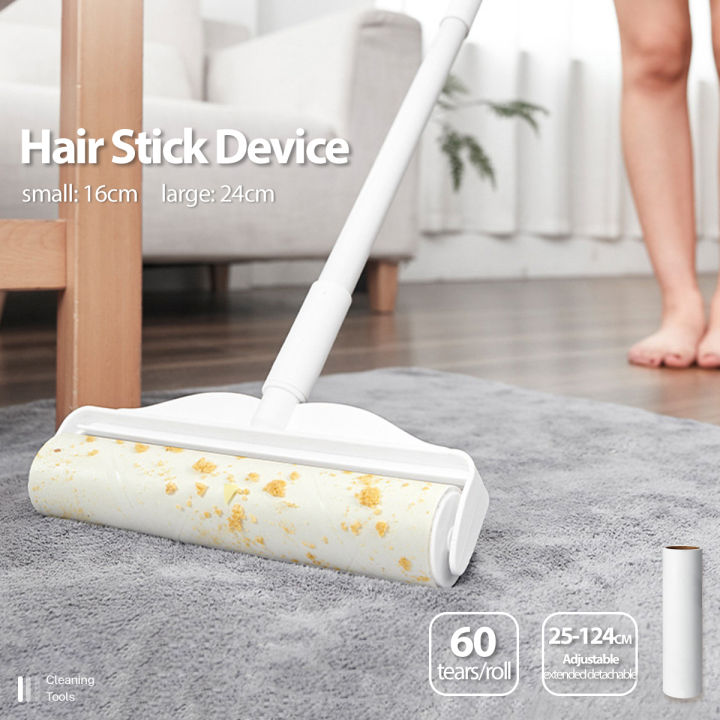 Long Handle Retractable Tear-off Sticky Paper Roller Floor Sticky Hair  Carpet with Dust Sticky Hair