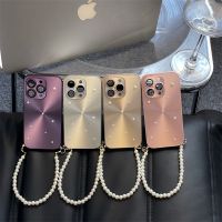 สร้อยข้อมือไข่มุก DIY ไล่ระดับออโรร่าแบบอินสตาแกรมเหมาะสำหรับ iphone14promax เคสโทรศัพท์มือถือ iPhone 13แบบใหม่11 12นิยมในคนกลุ่มหนึ่ง14pro สำหรับผู้หญิง13PROMAX คลุมมิด12pro เคสป้องกันการตก