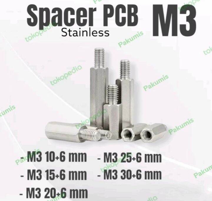 Spacer kaki pcb M3 stainless penyangga dudukan pcb m3ukuran m cm