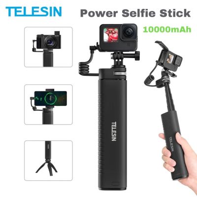 TELESIN 10000mAh Power Bank Selfie Stick Charging Handle Grip for GoPro 12/11/10/9 DJI Action 4/3 Osmo Insta360 action Camera For Smart Phone