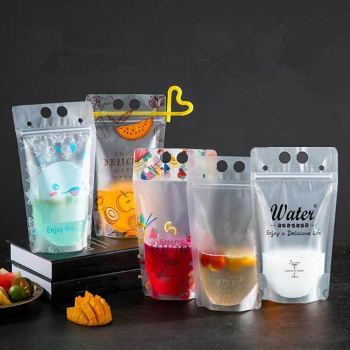 Drinking Juice Plastic Bag Beverage Pouch Frosted Bag with Handle Soup ...