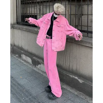 Pink Denim Jacket & Pants Two Piece Set