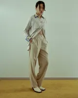 โปรโมชั่น Flash Sale : Twotwice - Manful stripe pants กางเกงปักโลโก้ที่ขอบเอว [ ผ้านำเข้าจากญี่ปุ่น ]