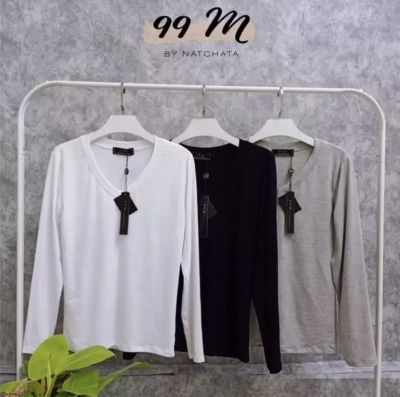 🍃❄️เสื้อแขนยาวคอวี งานป้าย 99M ผ้าเรย่อนเนื้อดีทรงสวย อก 32-38 ยาว 22 จ้า