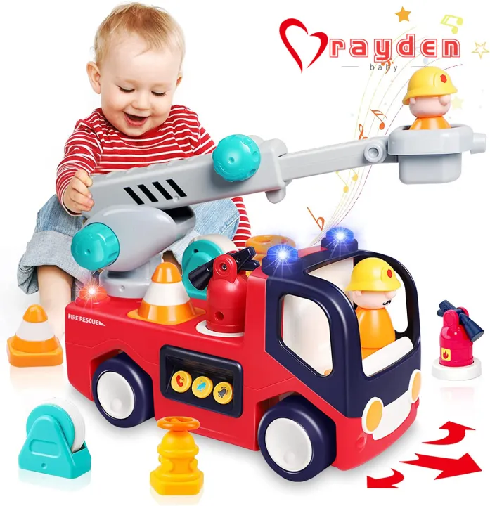 Baby Toys 18 Months Fire Truck Musical Toy for 2 3 Year Old Boys Girls with Fireman/Ladder/Light