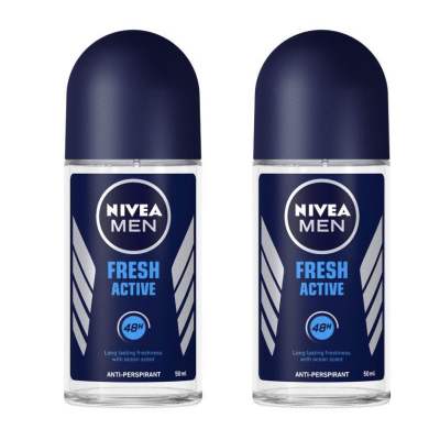 Nivea นีเวีย เมน เฟรช แอคทีฟ โรลออน ระงับกลิ่นกาย สำหรับผู้ชาย 50 มล. 2 ชิ้น FRESH ACTIVE