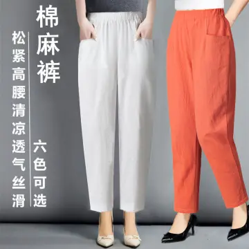 Women Cotton Linen Trousers Straight Leg Summer Casual Slacks