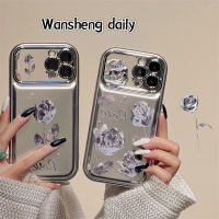 Wansheng เคสโทรศัพท์มือถือซิลิโคนหุ้มทั้งเครื่องกันกระแทกลายดอกไม้สีโรสโกลด์ชุบโลหะสีเงินสำหรับ iphone14promax iPhone 13แบบใหม่สำหรับผู้หญิง14Pro 12เพื่อนสนิท14PM