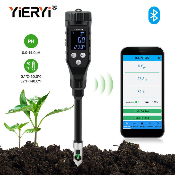 Yieryi Bluetooth Soil pH Meter temp PH Tester Hydroponic Nutrient