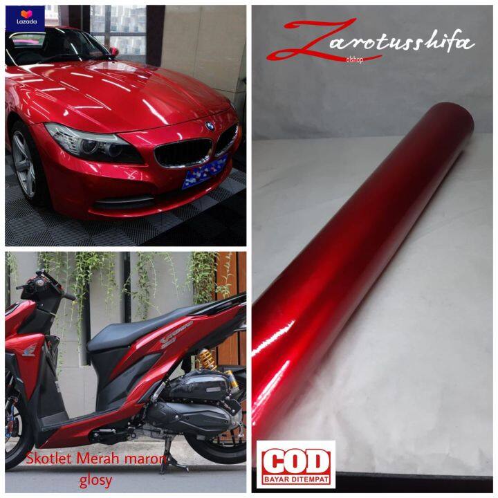 Sticker Skotlet Motor Mobil Warna Merah Maroon Metalik Candy Glossy