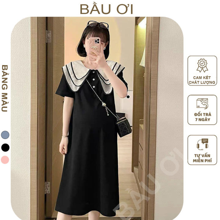 BAUOII V107] VÁY BẦU CÔNG SỞ DÁNG SUÔNG CỔ LÁ 3 LỚP - ĐẦM BẦU NƠ ...