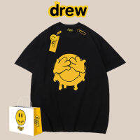 Drew เสื้อยืดแขนสั้นลายหน้ายิ้มแบบเดียวกับดารา INS แบรนด์ยอดนิยมแนวสตรีทสำหรับคู่รัก BF ทรงหลวมแบบลำลองแมทช์ลุคง่ายสไตล์ยุโรปและอเมริกาสำหรับฤดูร้อน