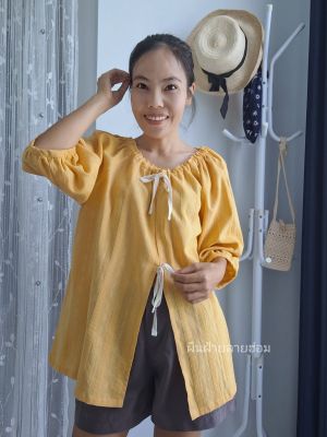 เสื้อคลุมผ้าฝ้ายมินิมอล เสื้อเบลาส์ผูกหน้า minimal cotton blouse