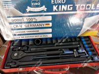 ชุดบล็อก Euro King tool สีดำ แบบ 6 เหลี่ยม 4 หุน 24 ชิ้น