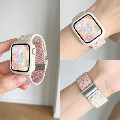 Psnld สายนาฬิกาเหมาะสำหรับ Apple iwatch8/7/6สายนาฬิกาไนลอนถักสำหรับผู้หญิงในฤดูร้อน s8s7s6สายนาฬิกา iwatchse สร้างสรรค์ iphonewatch น่ารัก applewatchs8