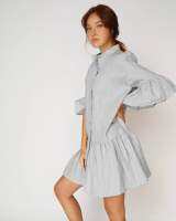 IHKY - HAYLEY เดรสเชิ้ตมีระบาย ผ้าคอตตอน [Japanese Linen] สี cloudy blue