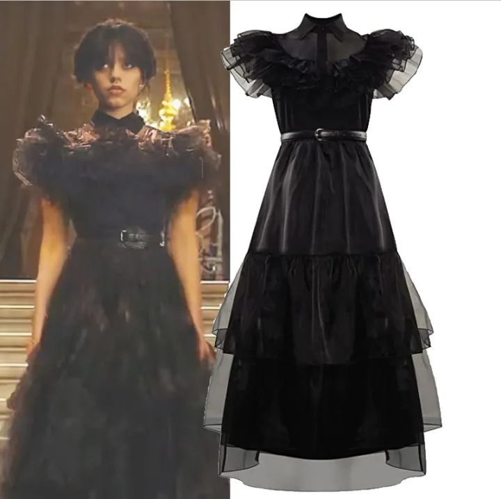 Wednesday Addams Cosplay Costume Long Lace Party Formal Dress With ...