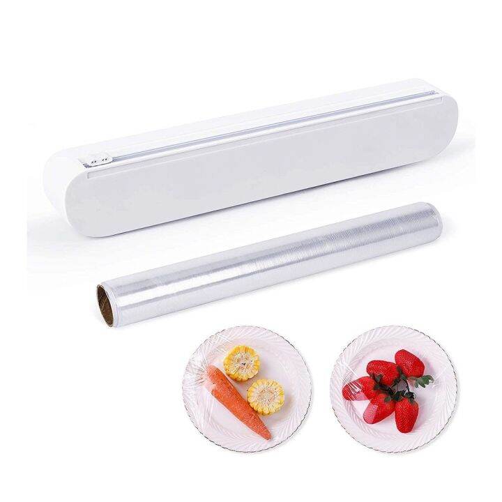 Plastic Food Wrap Dispenser With Slide Cutter Adjustable Cling Film