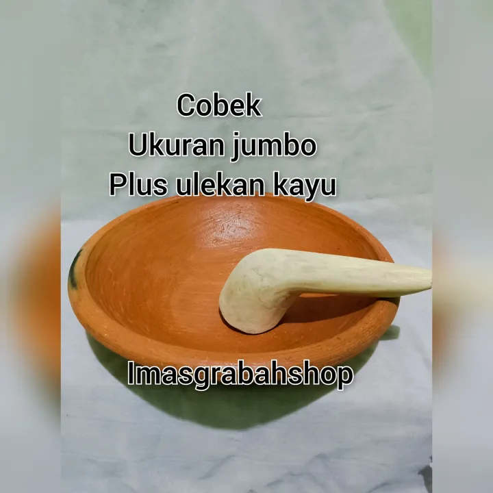 cobek ukuran jumbo plus ulekan kayu 1 set tsnah liat asli berkualitas