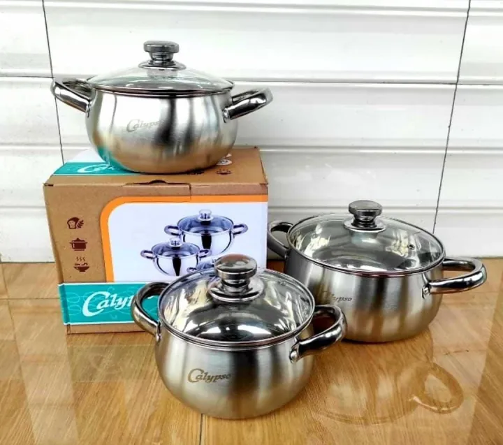 PANCI LABU CALYPSO SET ISI 2 DAN ISI 3 STAINLESS TUTUP KACA CALYPSO