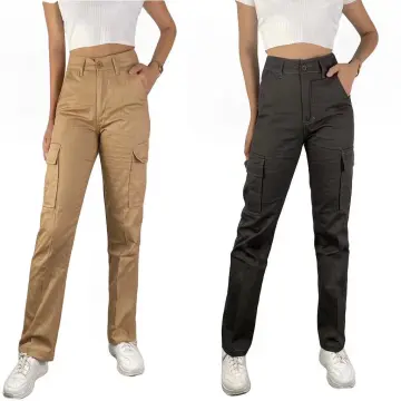 Semi High waist Wide Leg Cargo Pants 6 pocket With Belt For Women Trends  FTF Outfit *515