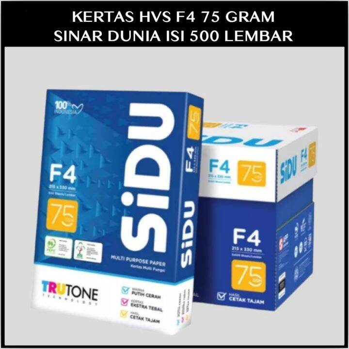 Kertas Hvs F4 Sidu 75 Gram 1 Rim Isi 500 Lembar Lazada Indonesia