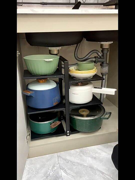 Under Sink Adjustable Pots & Pans Rack Kitchen Countertop Organizer