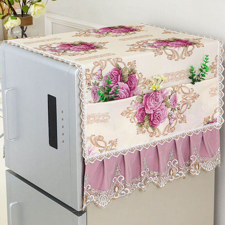 Single Door Refrigerator Cover Lace Fabric MultiPurpose Cover Towel
