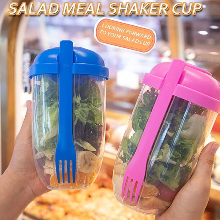 Salad Cup With Lids And Fork Portable Breakfast Cup Fresh Salad Shaker  Container Cereal Nut Yogurt Salad Cup Lunch Box Bento Box