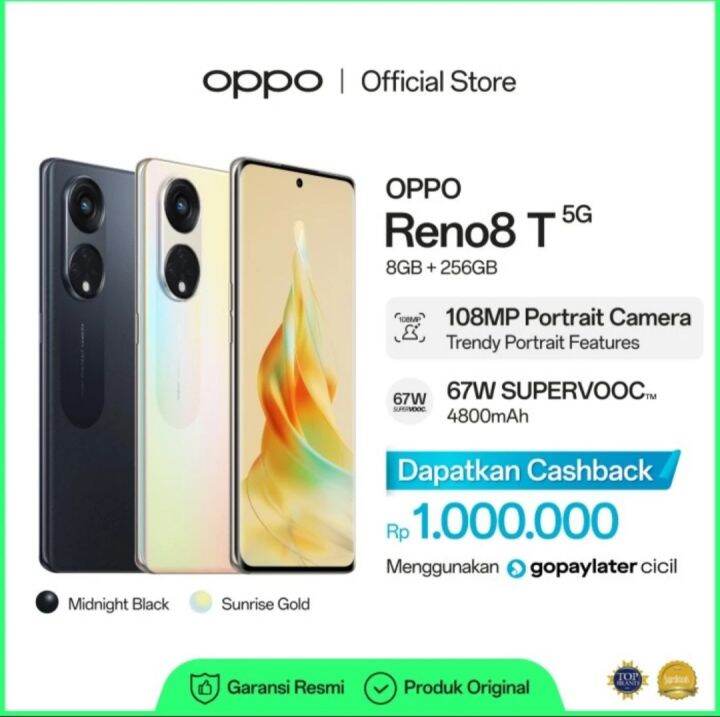 OPPO RENO 8T 5G - RAM 8/256GB, CAM 108MP, LAYAR OLED, FASTCHARGING 67W ...