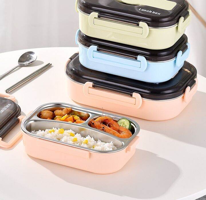 304 Stainless Steel Lunch Box 1000ml 3 Compartment Thermal Keep Warm