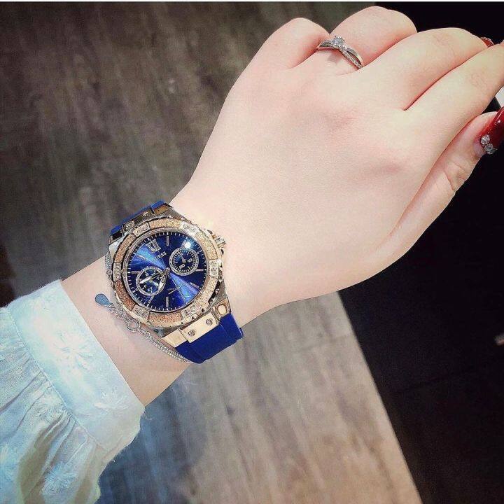 รับประกันของแท้-นาฬิกา-guess-womens-u1053l1-stainless-steel-crystal-silicone-watch-หน้าปัด-39-มม