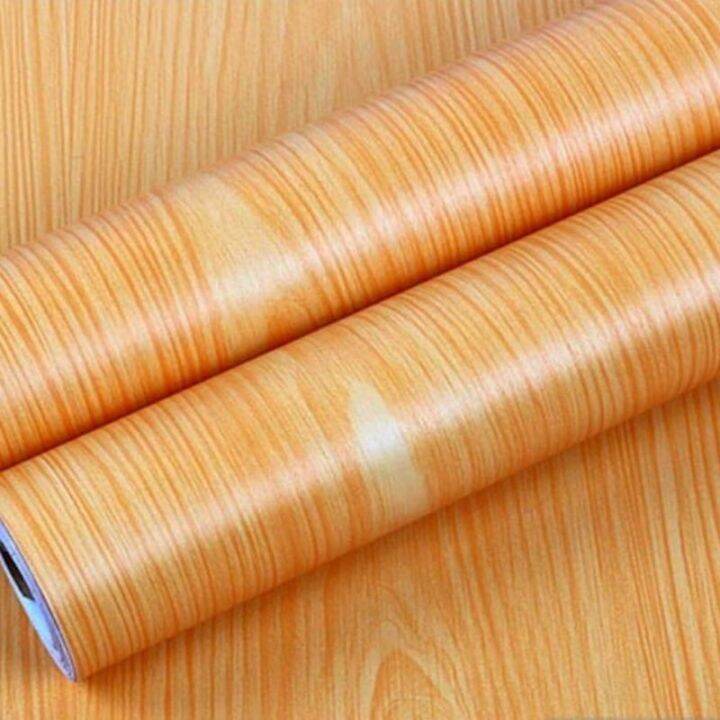 wallpaper stiker dinding ruang tamu kamar motif kayu plitur kuning