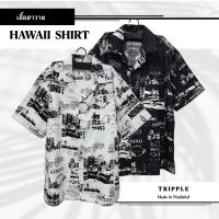 TrippleClothes เสื้อฮาวาย เสื้อเชิ้ต แขนสั้น ลายลอนดอน สีขาว-ดำ #Hawaiian short sleeve shirt #Black #White #London