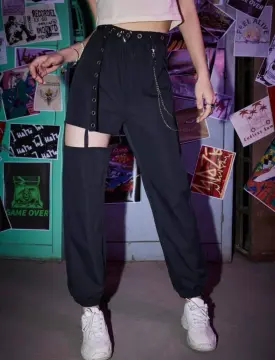 ROMWE Grunge Punk Skull Graphic Sweatpants