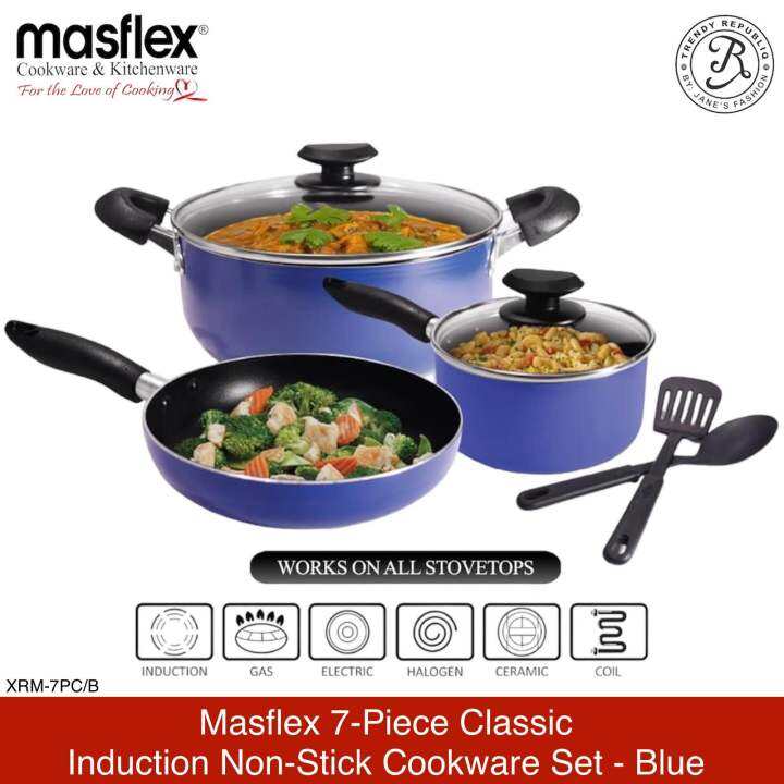 Masflex Original 7 Piece Induction Non Stick Cookware Set Blue With Box ...