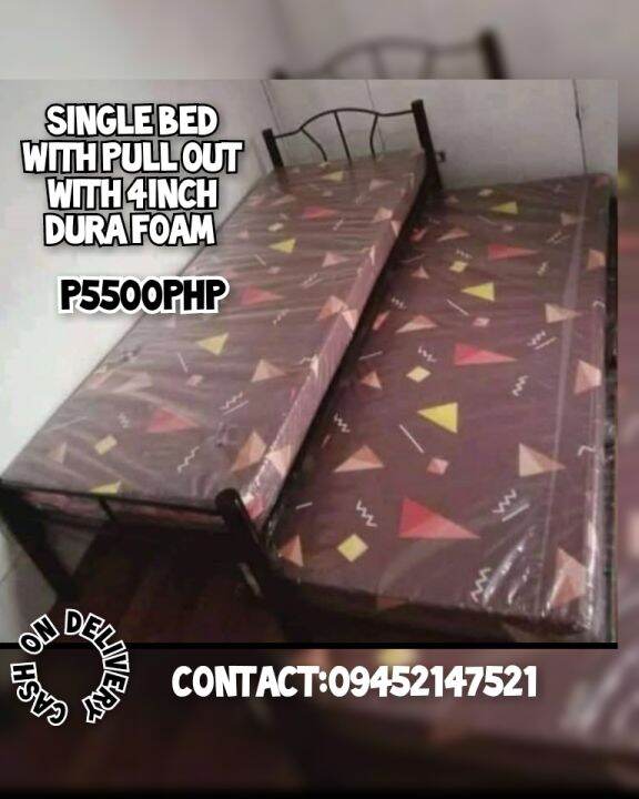 CASH ON DELIVERY 🚚 SINGLE BED WITH PULL OUT WITH DURA FOAM Lazada PH