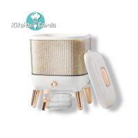 ภาชนะใส่อาหารแห้งพร้อมถ้วยตวง Transparent Gold Luxurious Grain Dry Food Dispenser  กล่องข้าวสาร ถังข้าวสาร ถังอาหารแห้ง