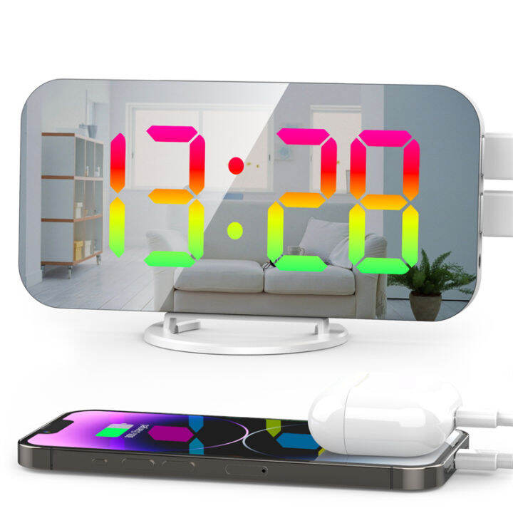 4 Kinds of Dynamic RGB Digital Alarm Clock Autodimming Large Screen