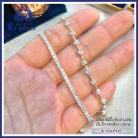 Kr silver สร้อยข้อมือเงินแท้ เคลือบทองคำขาว (เหงื่อเค็มใส่ได้) ข้อมือฟรีไซส์ (diamond box) (diamond ball) | PMB1 | PMB2