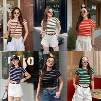 MALIMAYS - JERRY STRIPE CROP เสื้อครอปไหมพรม