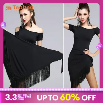 Black Latin dance Dress Latin outfit Short sleeve Tassel dress One