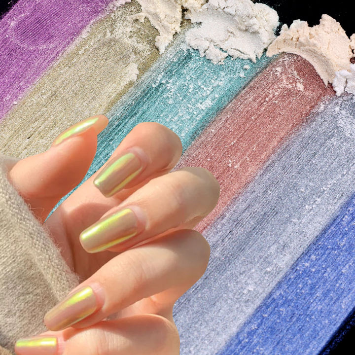Mermaid Nail Powder Pigment Pearl White Rubbing on Nail Art Glitter Dust  Chrome Aurora Blue Manicure Holographic Decorations | Lazada