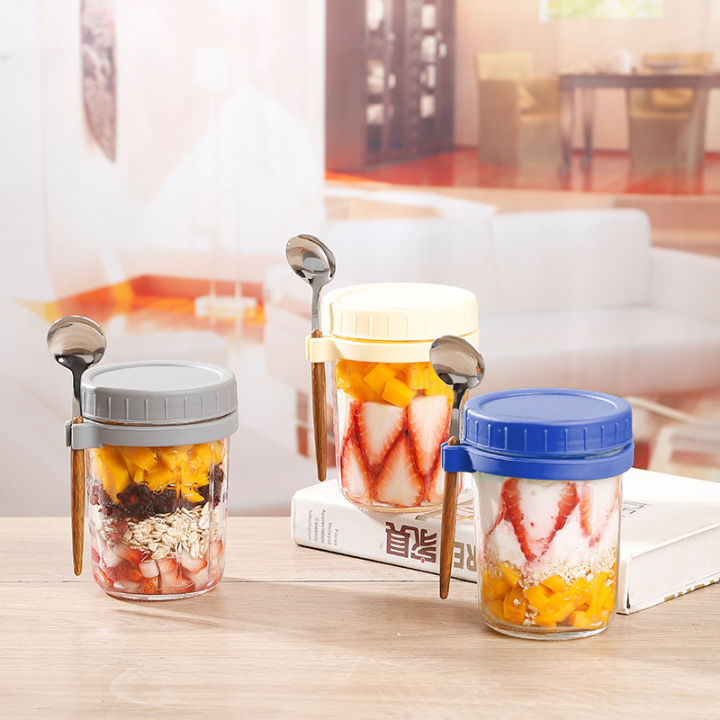 1 Set White Overnight Oats Containers With Lids And Spoon, Large Capacity  Overnight Plastic Yogurt Jars Salad Container For Chia Pudding Salad Cereal  Meal Prep Jars, Kitchen Accessories