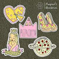 ʕ •ᴥ•ʔ ✿ พร้อมส่ง : เข็มกลัดเซ็ทพิซซ่า,มงกุฏและรองเท้าส้นสูง | Pizza, Crown &amp; High Heel Enamel Brooch Pin Set.